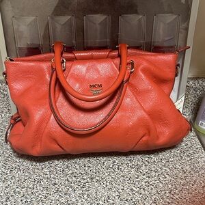 Authentic MCM Vibrant Orange Leather Shoulder Bag